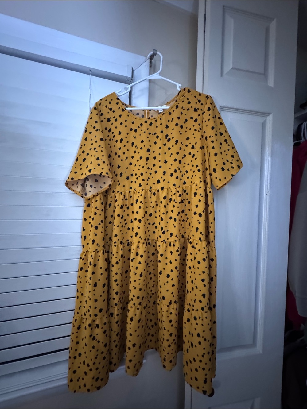 Time and Tru Mustard Yellow Tiered Dress with Black Spot Print